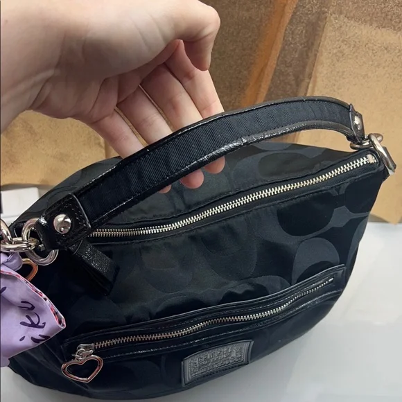 Coach Black Signature Shoulder Bag with Floral Scarf - Picture 10 of 17